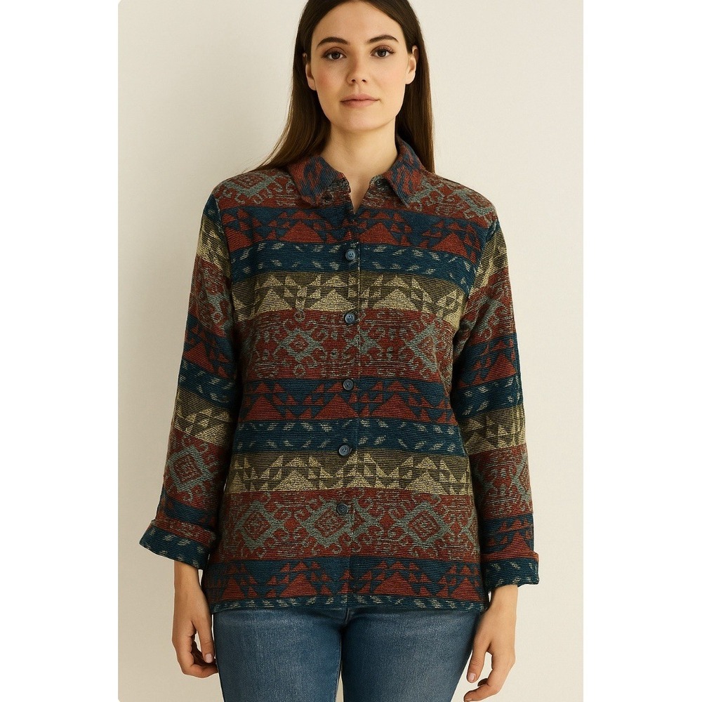 Coldwater Creek Jacket M Tapestry Southwest Horses Aztec Western Coat NWT